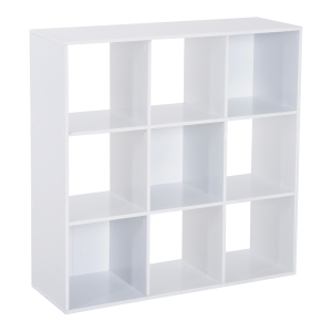 HOMCOM Libreria Bianca per Casa e Ufficio, Scaffale dal Design Moderno con 9 Scomparti in Legno, 91x29.5x91cm