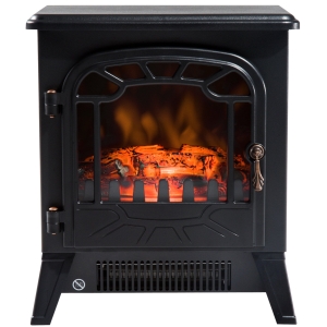 HOMCOM Cheminée électrique radiateur Imitation Flamme avec luminosité et réglable 925 W / 1850 W Porte métal Verre trempé Noir
