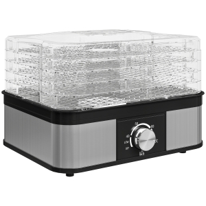 HOMCOM 5 Tier Food Dehydrator, 245W Stainless Steel Food Dryer Machine with Adjustable Temperature for Drying Fruit, Meat, Vegetable, Jerky and Pet Treat, Black