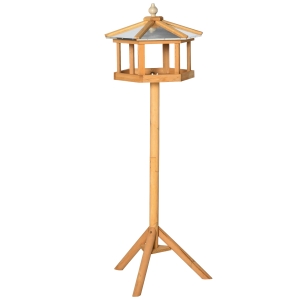 PawHut Vogelhaus mit Ständer wetterfestes Vogelfutterhaus mit wetterfestem Zinkdach Futterhaus aus Holz für Wildvögel 40 x 40 x 113 cm Gelb
