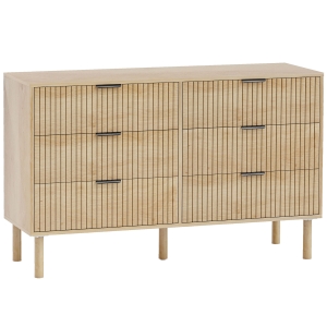 HOMCOM Comodă cu 6 Sertare din Lemn pentru Dormitor și Hol, Stil Nordic, 120 x 39,5 x 75 cm, Stejar