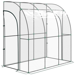 Outsunny Serre de jardin adossée, serre de balcon, bâche renforcée PVC, 2 portes enroulables, 214 x 118 x 212 cm, transparent
