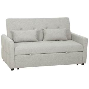 HOMCOM Canapé convertible 2 places 3 en 1, canapé-lit clic-clac, lit gigogne, dossier réglable, 158x85x85cm, marron clair
