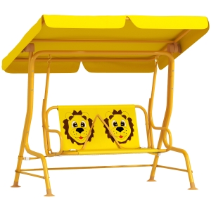 AIYAPLAY Dondolo per Bambini da Esterno a 2 Posti con Tettuccio Regolabile e Cinture di Sicurezza, 112x75x120 cm, Giallo