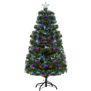 HOMCOM Albero di Natale 120cm con 130 Luci a LED e Fibre Ottiche Colorate, 130 Rami in PVC Ignifughi e Base in Metallo