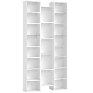 HOMCOM Bibliothèque, étagère à livres, étagère de rangement, 21 compartiments et 10 étagères réglables, 89,5x23,5x181cm, blanc