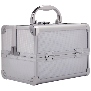 HOMCOM Maletín Maquillaje Profesional Estuche de Cosmético Portátil con Bandejas de 3 Niveles y Espejo 2 Llaves para Joyero Manicura Viaje 20x15x15 cm Plateado