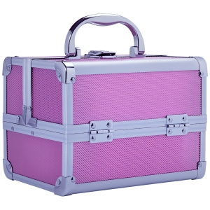 HOMCOM Maletín Maquillaje Profesional Estuche de Cosmético Portátil con Bandejas de 3 Niveles y Espejo 2 Llaves para Joyero Manicura Viaje 20x15x15 cm Rosa