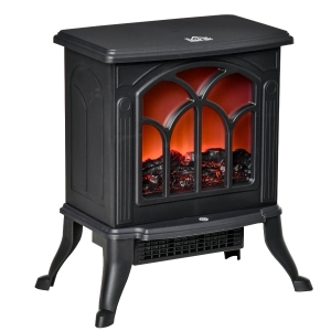 HOMCOM Șemineu Electric de Podea cu 2 Nivele de Putere 750/1500 W, Efect de Flacără, Areal de Acoperire 15-20 m², Negru