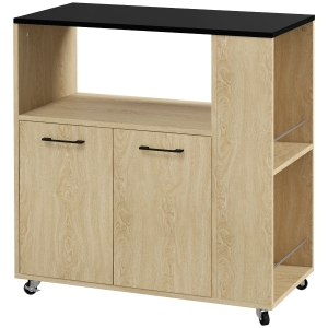 HOMCOM Cărucior de Bucătărie din PAL cu Raft Deschis, Dulap cu 2 Uși și Raft Lateral, 75x40x80,5 cm