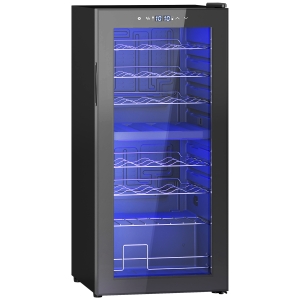 HOMCOM 32-Bottle Narrow Wine Fridge, with Lights - Black