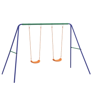 Outsunny Columpio para Niños de 3-8 Años con 2 Sillas Resistente a los Rayos UV y Soporte de Metal Carga 90 kg Multicolor
