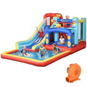 Outsunny Castillo Inflable de 3-8 Años con Soplador Tobogán Trampolín Piscina Bolsa de Transporte 435x245x200 cm Multicolor
