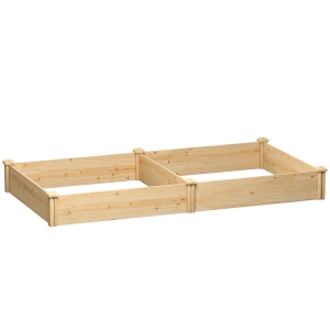 Outsunny Carré Potager de jardin en Bois massif, Jardinière Surélevé avec séparateur, 235 x 121 x 26 cm, effet Bois Naturel