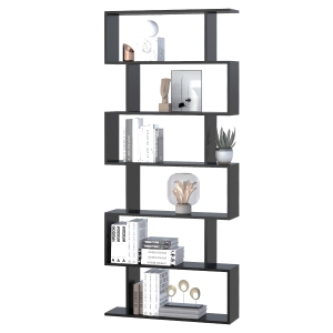 HOMCOM Bibliothèque étagère Zig zag Design Contemporain 80L x 23l x 192H cm 6 Niveaux Noir
