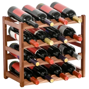 HOMCOM Botellero de Madera Bambú de 4 Niveles para 16 Botellas de Vino Carga  Máxima 75 kg 43x23,5x38 cm Marrón