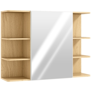 HOMCOM Armario de Baño de Pared con Espejo Puerta Estantes Abiertos 80x20x59 cm Natural