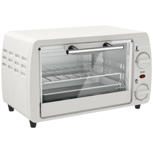 HOMCOM Mini-Ofen Toasterofen, 1 Backblech, 1 Grilrost, 10 L Kapazität, Timer-Funktion, 36,5 cm x 26 cm x 22 cm, Cremeweiß