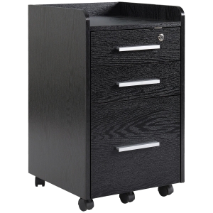 HOMCOM Cassettiera Portadocumenti in Legno a 3 Cassetti con Chiavi di Sicurezza e 5 Ruote, 39.2x40x65.4 cm, Nero