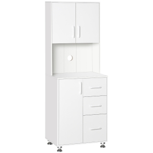 HOMCOM Buffet haut cuisine, armoire de cuisine avec 3 portes, 3 tiroirs et plan de travail, 60 x 40 x 160 cm, blanc