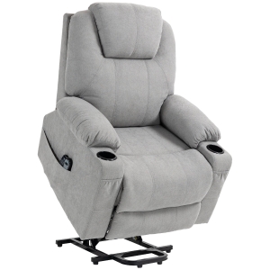HOMCOM Massagestoel met Opsta-hulp voor Senioren, 8 Vibratiepunten, 2 Zijzakken, Drankhouder, 90 x 101 x 107 cm, Grijs