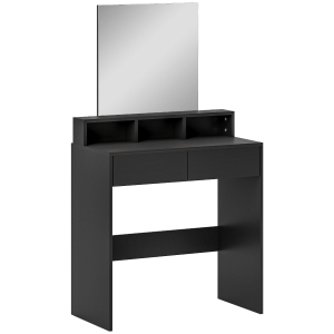 HOMCOM Mesa de Maquillaje con Espejo 2 Cajones 3 Compartimentos Tocador para Dormitorio 75x38x135 cm Negro