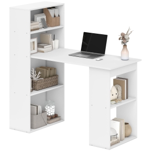 HOMCOM 120cm Computer Desk, Wooden PC Laptop Table with 6-Tier Storage Bookshelves, Home Office Working Study Desk, Writing Workstation, White