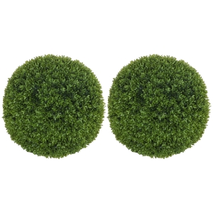 HOMCOM 2er-Set Buchsbaumkugel, Künstliche Pflanzen, Zimmerpflanze mit UV-Schutz, Deko-Pflanze, für Indoor, Outdoor, Grün