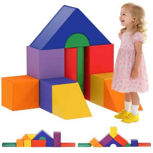 HOMCOM Juego de 11 Bloques de Espuma para Niños Bloques Psicomotricidad Figuras de Construcción 50x50x25 cm Multicolor