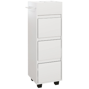 HOMCOM Meuble de rangement pour salle de bain avec 4 compartiments, 3 tiroirs et porte-serviettes, dim. 35 x 30 x 90 cm, blanc