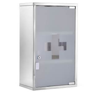 HOMCOM Medizinschrank Arzneischrank aus Edelstahl, Abschließbar Medikamentenschrank mit 3 Fächern, Glastür Apothekerschrank zur Medikamenten-Aufbewahrung, 30 x 18 x 50 cm