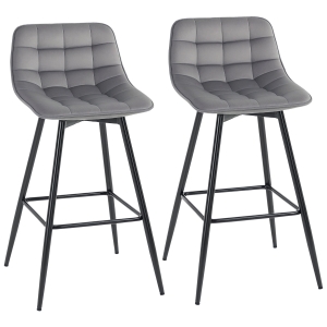 HOMCOM Lot de 2 tabourets chaises de bar design en velours capitonné et métal hauteur 64,5 cm - gris