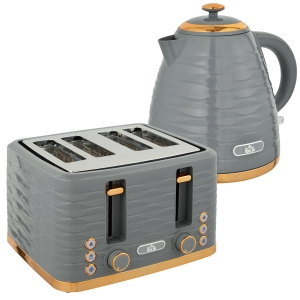 HOMCOM 2-in-1 Toaster und Wasserkocher Set, 7 Bräunungsstufen, Auftau- und Aufwärmfunktion, Grau