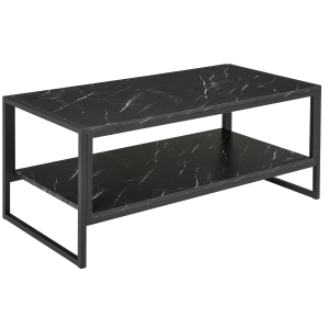 HOMCOM Coffee Table, Two-Tier Faux Marble Effect Centre Table with Metal Frame and Storage Shelf for Living Room, 106 x 50 x 45cm, Black