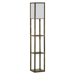 HOMCOM Lámpara de Pie con 3 Estantes de Almacenaje para Bombilla E27 Potencia Máx. 40W para Salón 26x26x160 cm Marrón Rústico