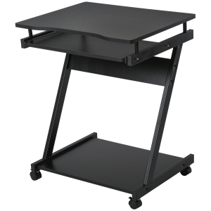 HOMCOM Movable Computer Desk with 4 Moving Wheels and Keyboard Tray Black
