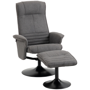HOMCOM fauteuil met voetenbank, verstelbare rugleuning, 69 cm x 71 cm x 104 cm, donkergrijs+zwart