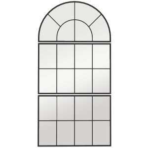 HOMCOM Espelho de Parede 76x149 cm 3 Peças Espelho de Entrada com Moldura de Metal em Forma de Janela para Sala Preto