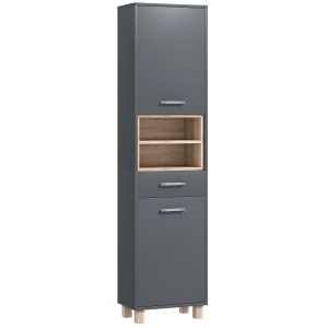 HOMCOM Colonna Bagno Moderna con Cassetto e Armadietti in Legno e Lega di Alluminio, 40x24x160 cm, Grigio