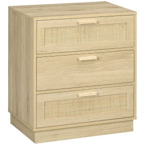 HOMCOM Cómoda com 3 Gavetas de Vime Cómoda de Madeira para Dormitório Sala de Estar Estilo Boêmio 60x38x69 cm Madeira