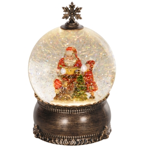 HOMCOM Bola de Nieve Navidad con Música y Luces Escena de Papá Noel y Niño para Decoración Navideña Regalo de Fiesta Bronce