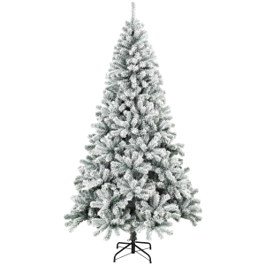 HOMCOM Árvore de Natal Nevada 230 cm com 1000 Pontas em PVC Ignífugo, Ramos Articulados, Montagem Rápida, Verde e Branco