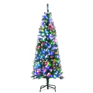 HOMCOM 5FT Tall Prelit Pencil Slim Artificial Christmas Tree with Realistic Branches, 250 Colourful LED Lights and 408 Tips, Xmas Decoration, Green