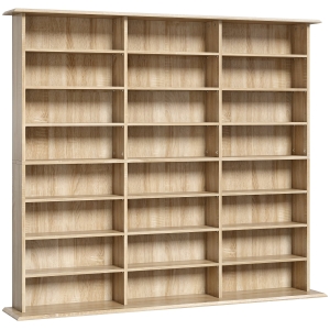 HOMCOM Meuble de rangement 1032 CDs / 594 DVDs, étagère multimédia, 24 compartiments et 18 étagères ajustables, chêne