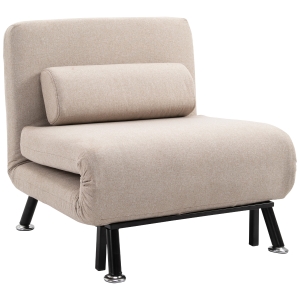 HOMCOM Fauteuil convertible 1 place, chauffeuse canapé-lit 3 en 1 avec dossier réglable, coussin inclus, charge 150 kg, beige