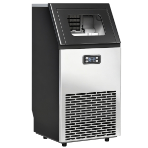 HOMCOM Commercial Ice Maker Machine, Freestanding Stainless Steel Ice Machine with Self-Cleaning, LCD Display, 45kg/24 Hours and 11kg Ice Storage for Home, Office, Bar, Restaurant, Supermarkets