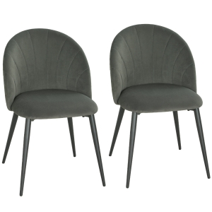 HOMCOM Set 2 Sedie da Pranzo Imbottite con Schienale a Conchiglia in Velluto, 52x55x79 cm, Grigio