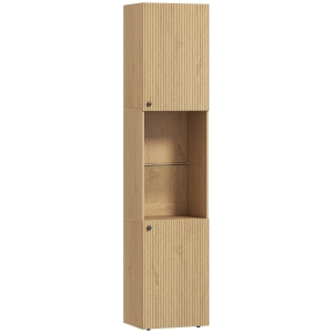 HOMCOM Armario de Baño Alto de 6 Niveles con 2 Puertas Estante de Vidrio Templado Estantes Ajustables 40x31x182 cm Roble