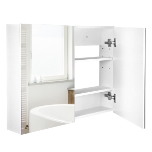 HOMCOM 80 x 15 cm Double Door Bathroom Mirror Cabinet - White
