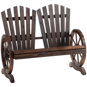 Outsunny 2-Sitzer Gartenbank Massivholz, Sitzbank mit Armlehne, Gartenmöbel 250kg belastbar, Rustikale Bank für Garten, Terrasse und andere Außenbereiche, 108 x 66 x 95 cm, Dunkelbraun